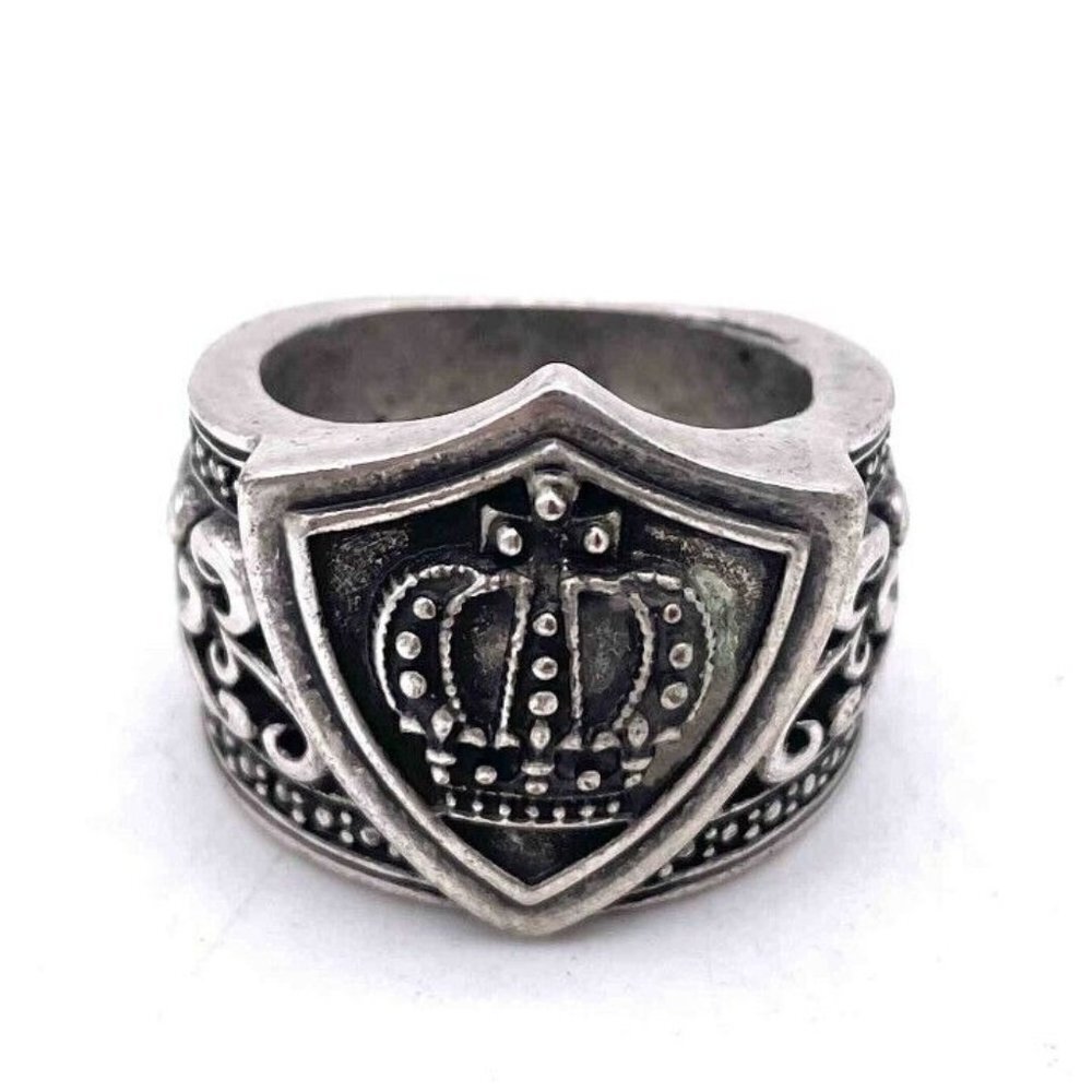 Stigma Oxidized Crown Ring Men's Silver Tone Size 12